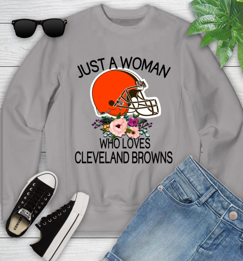 NFL Just A Woman Who Loves Cleveland Browns Football Sports Youth Sweatshirt 2