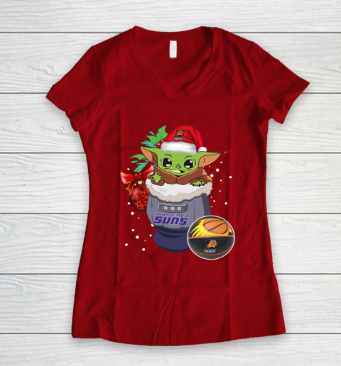 Phoenix Suns Christmas Baby Yoda Star Wars Funny Happy NBA Women's V-Neck T-Shirt 10