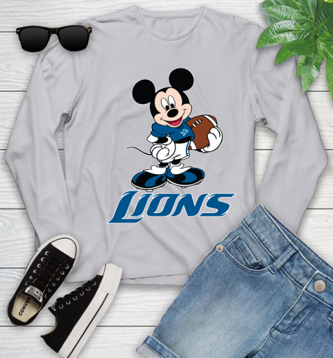 NFL Football Detroit Lions Cheerful Mickey Mouse Shirt Youth Long Sleeve 5