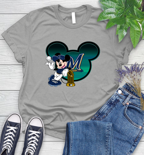 MLB Milwaukee Brewers The Commissioner's Trophy Mickey Mouse Disney Women's T-Shirt 10