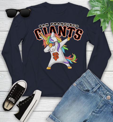 San Francisco Giants MLB Baseball Funny Unicorn Dabbing Sports Youth Long Sleeve 3