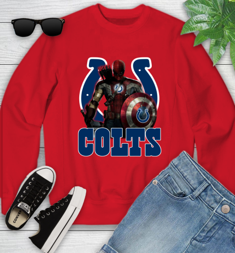 NFL Captain America Thor Spider Man Hawkeye Avengers Endgame Football Indianapolis Colts Youth Sweatshirt 9