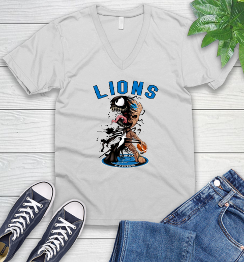 NFL Detroit Lions Football Venom Groot Guardians Of The Galaxy V-Neck T-Shirt