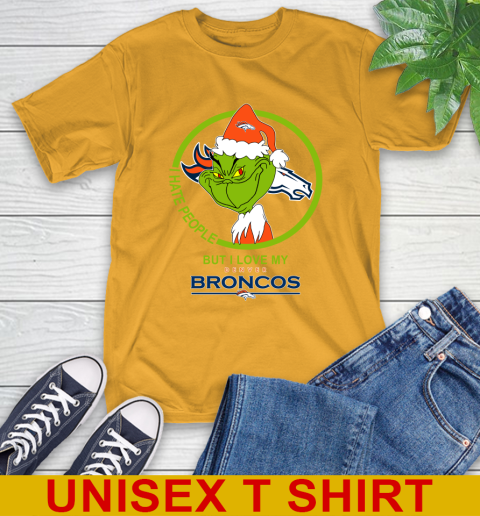 Denver Broncos NFL Christmas Grinch I Hate People But I Love My Favorite Football Team T-Shirt 3