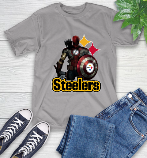 NFL Captain America Thor Spider Man Hawkeye Avengers Endgame Football Pittsburgh Steelers T-Shirt 6