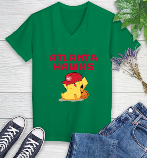 NBA Pikachu Basketball Sports Atlanta Hawks Women's V-Neck T-Shirt 5