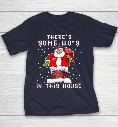 Detroit Red Wings Christmas There Is Some Hos In This House Santa Stuck In The Chimney NHL Youth T-Shirt 2