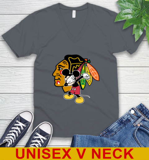 Chicago Blackhawks NHL Hockey Dabbing Mickey Disney Sports V-Neck T-Shirt 5