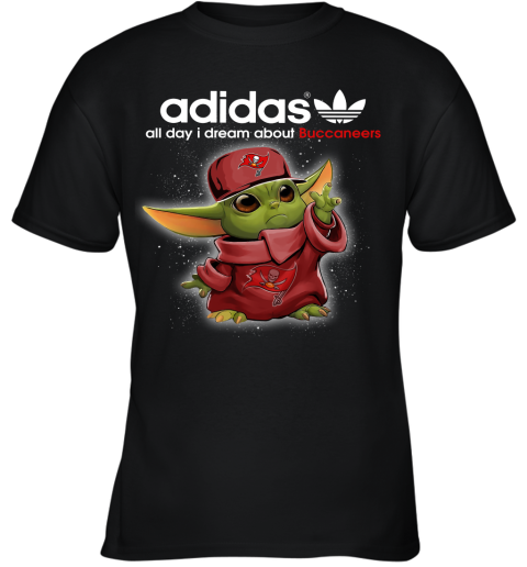 Baby Yoda Adidas All Day I Dream About Tampa Bay Buccaneers Youth T-Shirt