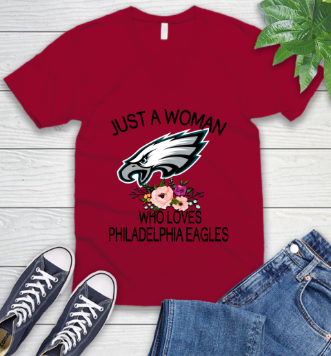 NFL Just A Woman Who Loves Philadelphia Eagles Football Sports V-Neck T-Shirt 5