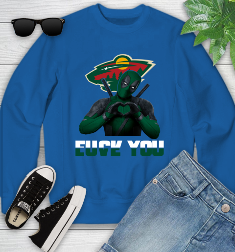 NHL Minnesota Wild Deadpool Love You Fuck You Hockey Sports Youth Sweatshirt 7
