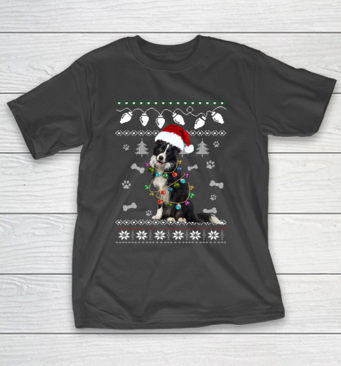 Border Collie Christmas Dog Light Ugly T-Shirt