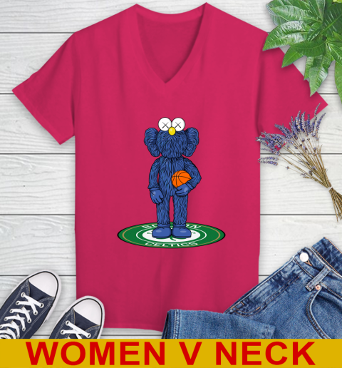 NBA Basketball Boston Celtics Kaws Bff Blue Figure Shirt Women's V-Neck T-Shirt 10