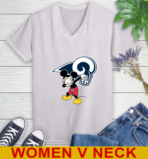 Los Angeles Rams NFL Football Dabbing Mickey Disney Sports Women's V-Neck T-Shirt