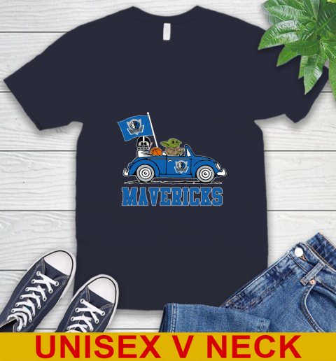 NBA Basketball Dallas Mavericks Darth Vader Baby Yoda Driving Star Wars Shirt V-Neck T-Shirt 3