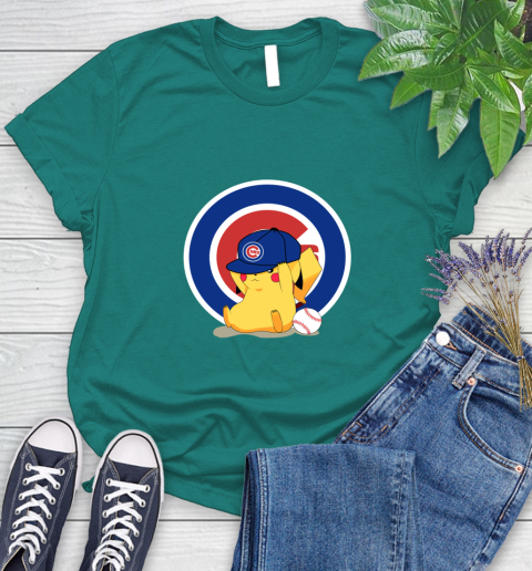 MLB Pikachu Baseball Sports Chicago Cubs Women's T-Shirt 12
