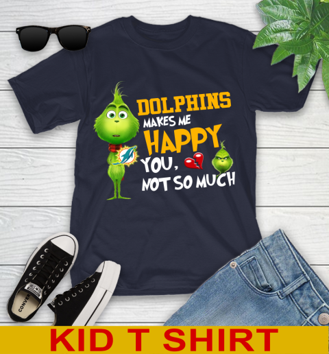 NFL Miami Dolphins Makes Me Happy You Not So Much Grinch Football Sports Youth T-Shirt 2