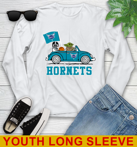 NBA Basketball Charlotte Hornets Darth Vader Baby Yoda Driving Star Wars Shirt Youth Long Sleeve