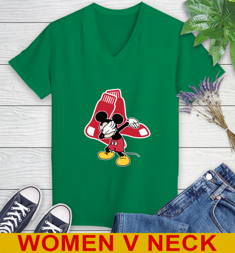 Boston Red Sox MLB Baseball Dabbing Mickey Disney Sports Women's V-Neck T-Shirt 6