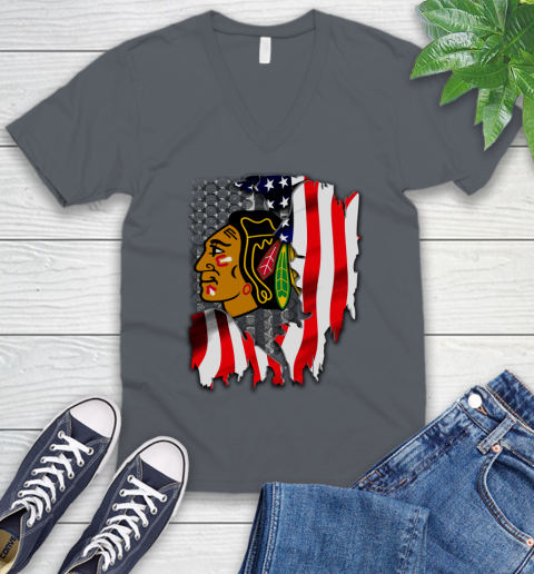 Chicago Blackhawks NHL Hockey American Flag V-Neck T-Shirt 4
