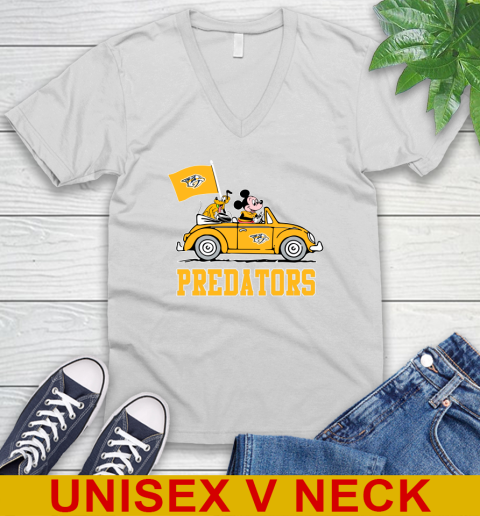 NHL Hockey Nashville Predators Pluto Mickey Driving Disney Shirt V-Neck T-Shirt