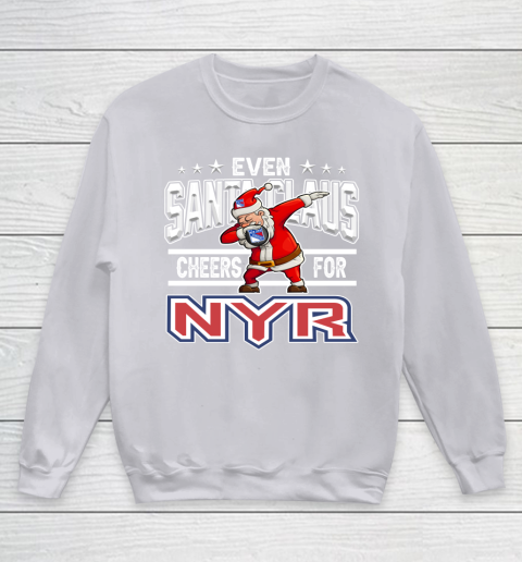 New York Rangers Even Santa Claus Cheers For Christmas NHL Youth Sweatshirt 3