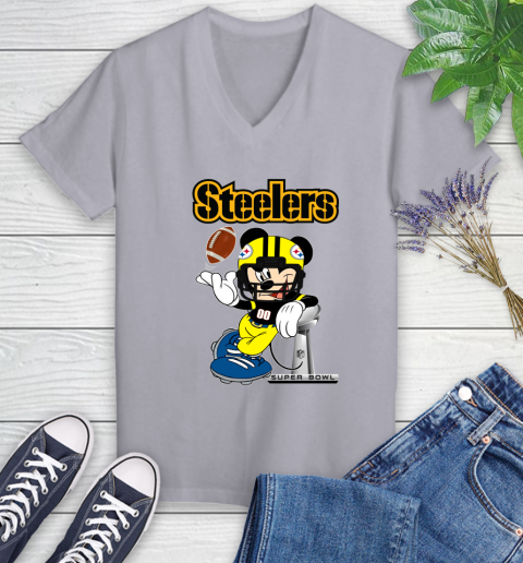NFL Pittsburgh Steelers Mickey Mouse Disney Super Bowl Football T Shirt Women's V-Neck T-Shirt 4