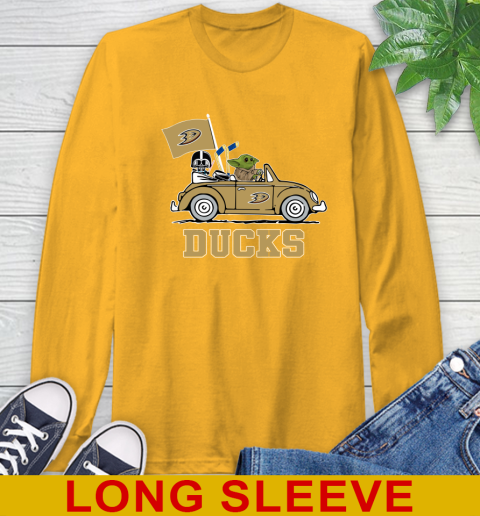 NHL Hockey Anaheim Ducks Darth Vader Baby Yoda Driving Star Wars Shirt Long Sleeve T-Shirt 3