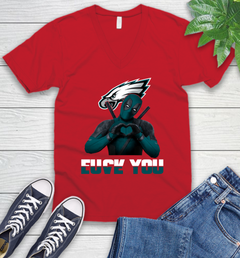 NHL Philadelphia Eagles Deadpool Love You Fuck You Football Sports V-Neck T-Shirt 6
