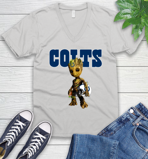 Indianapolis Colts NFL Football Groot Marvel Guardians Of The Galaxy V-Neck T-Shirt