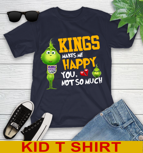 NBA Sacramento Kings Makes Me Happy You Not So Much Grinch Basketball Sports Youth T-Shirt 2
