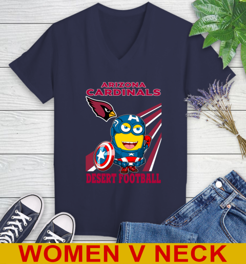 NFL Football Arizona Cardinals Captain America Marvel Avengers Minion Shirt Women's V-Neck T-Shirt 12