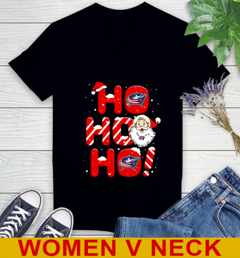 Columbus Blue Jackets NHL Hockey Ho Ho Ho Santa Claus Merry Christmas Shirt Women's V-Neck T-Shirt