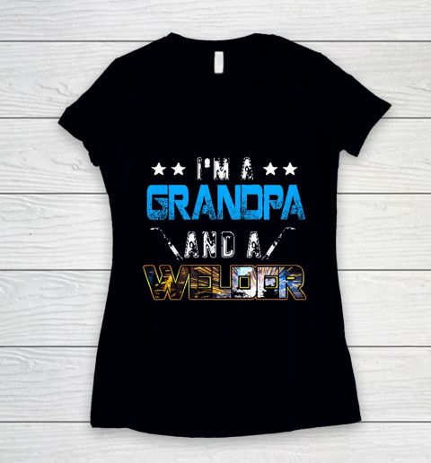 Welder American Usa Patriotic Welder Grandpa Women's V-Neck T-Shirt