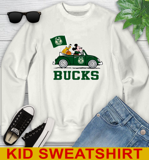 NBA Basketball Milwaukee Bucks Pluto Mickey Driving Disney Shirt Youth Sweatshirt