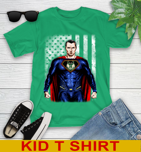NBA Basketball Milwaukee Bucks Superman DC Shirt Youth T-Shirt - Image 8