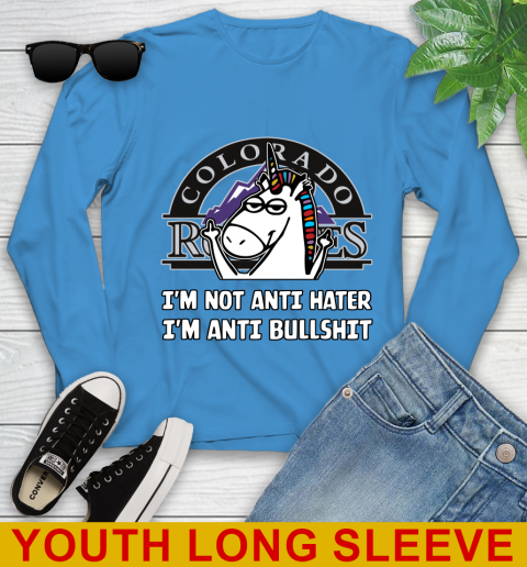 Colorado Rockies MLB Baseball Unicorn I'm Not Anti Hater I'm Anti Bullshit Youth Long Sleeve 8