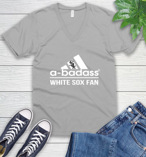 MLB A Badass Chicago White Sox Fan Adidas Baseball Sports V-Neck T-Shirt 3