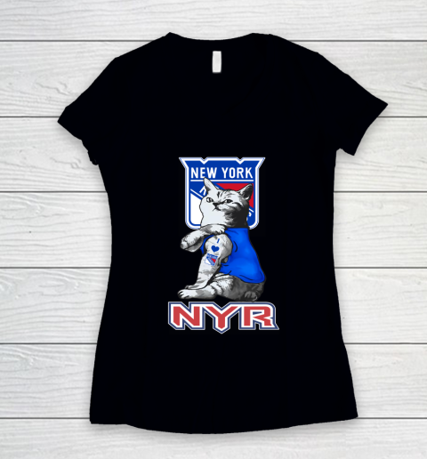 NHL My Cat Loves New York Rangers Hockey Women's V-Neck T-Shirt
