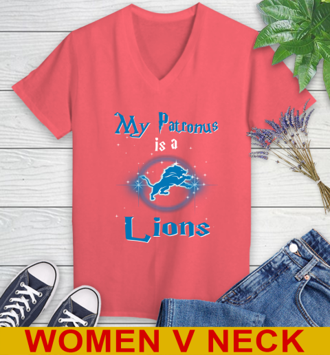NFL Football Harry Potter My Patronus Is A Detroit Lions Women's V-Neck T-Shirt - Image 7