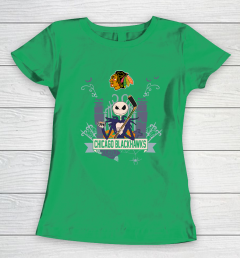 NHL Chicago Blackhawks Hockey Jack Skellington Halloween Women's T-Shirt 5