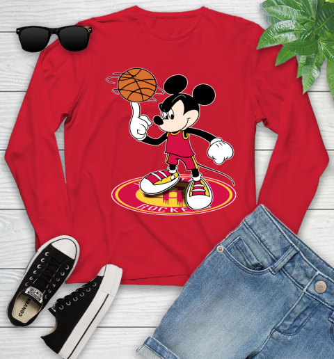 NBA Basketball Houston Rockets Cheerful Mickey Disney Shirt Youth Long Sleeve 11