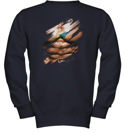 NFL Logo 3D Art Chest Miami Dolphins Tattoo Youth Sweatshirt - Rookbrand