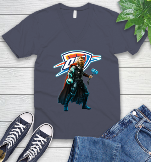 NBA Thor Avengers Endgame Basketball Oklahoma City Thunder V-Neck T-Shirt 8