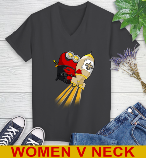 NFL Football New Orleans Saints Deadpool Minion Marvel Shirt Women's V-Neck T-Shirt 8