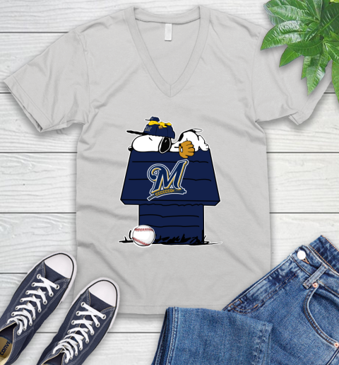 MLB Milwaukee Brewers Snoopy Woodstock The Peanuts Movie Baseball T Shirt V-Neck T-Shirt