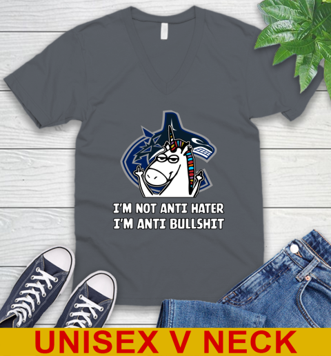 Vancouver Canucks NHL Hockey Unicorn I'm Not Anti Hater I'm Anti Bullshit V-Neck T-Shirt 5