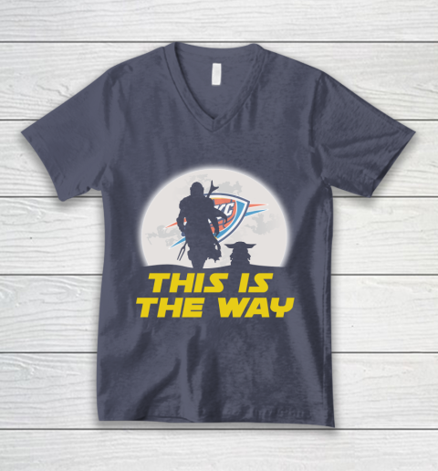 Oklahoma City Thunder NBA Basketball Star Wars Yoda And Mandalorian This Is The Way V-Neck T-Shirt 7