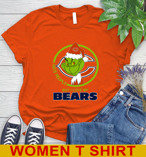 Chicago Bears NFL Christmas Grinch I Hate People But I Love My Favorite Football Team Women's T-Shirt 4