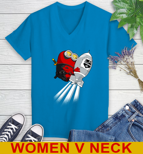 NHL Hockey Los Angeles Kings Deadpool Minion Marvel Shirt Women's V-Neck T-Shirt 7
